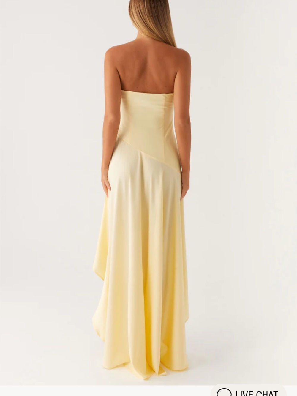 Peppermayo Strapless Pale Yellow High-Low Ruffle Maxi Dress - Picture 3 of 5